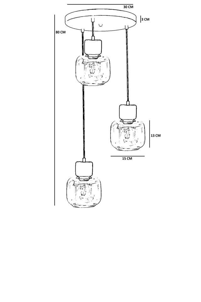 LİDYA 3 LÜ TEPSİLİ SİYAH BAL CAMLI SARKIT