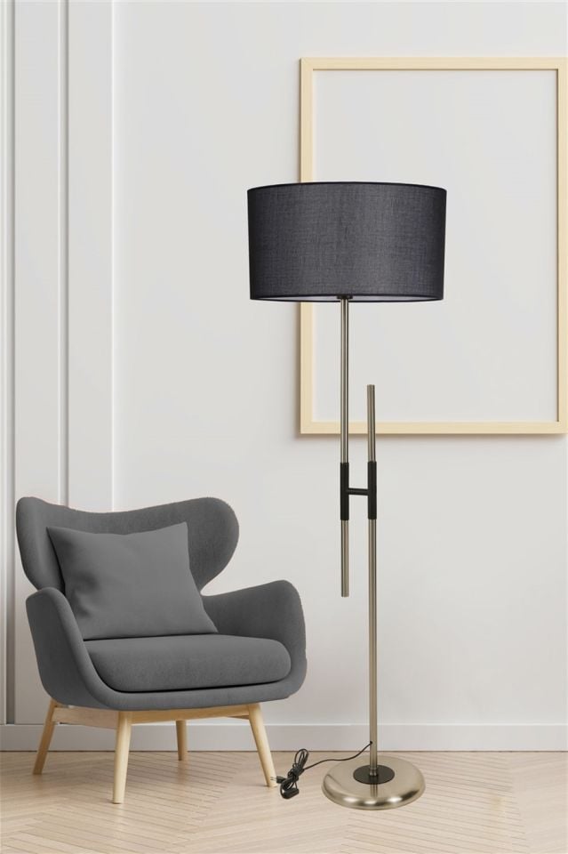 FELİX MAT KROM LAMBADER SİLİNDİR HASIR SİYAH ABAJURLU