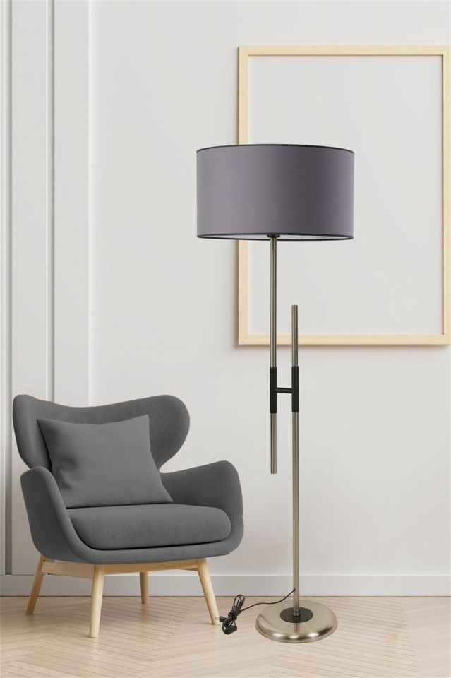 FELİX MAT KROM LAMBADER SİLİNDİR KOYU GRİ ABAJURLU