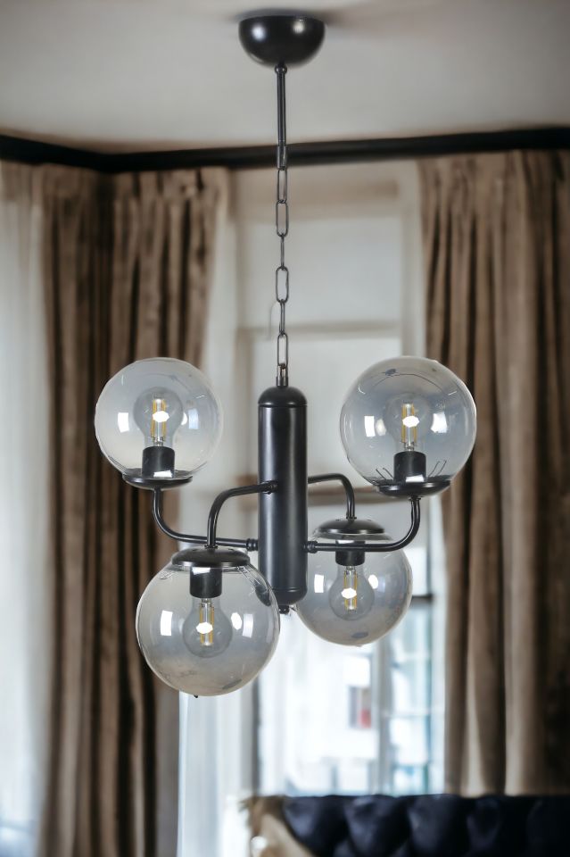 PEKİN 4 LÜ SİYAH FÜME CAMLI AVİZE