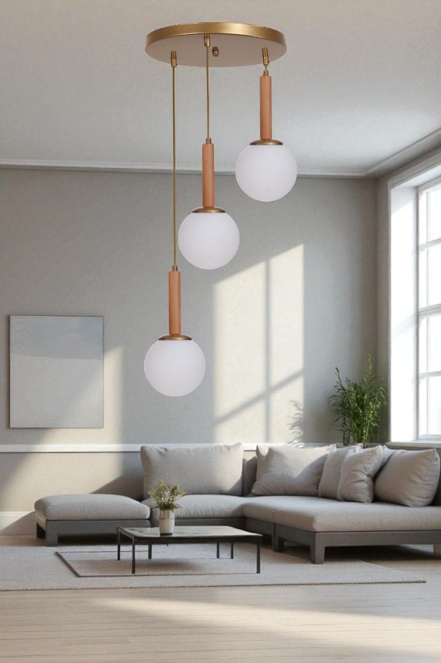 IŞIL 3 LÜ TEPSİLİ NATUREL BEYAZ CAMLI SARKIT