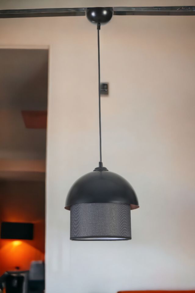 RETRO 3 SİYAH  HASIR SİYAH ABAJURLU SARKIT