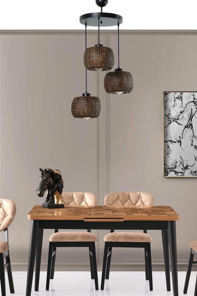 TIGER 3 LÜ TEPSİLİ CEVİZ RATTAN SARKIT