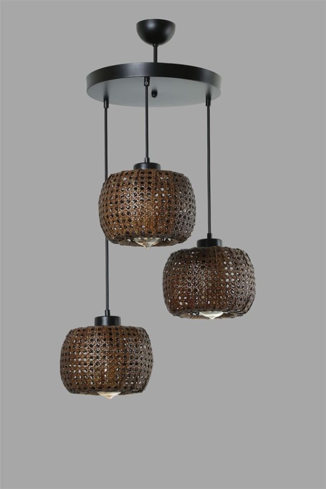 TIGER 3 LÜ TEPSİLİ CEVİZ RATTAN SARKIT
