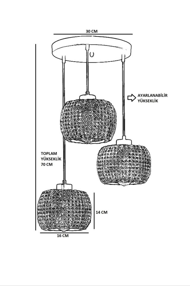 TIGER 3 LÜ TEPSİLİ CEVİZ RATTAN SARKIT