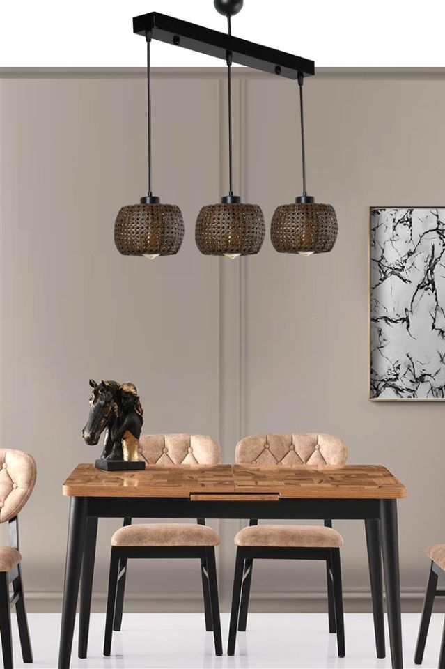 TIGER 3 LÜ SIRALI CEVİZ RATTAN SARKIT
