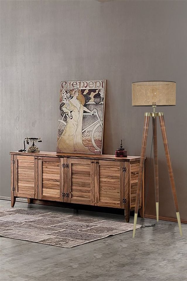 STİL CEVİZ LAMBADER SİLİNDİR RATTAN ABAJURLU