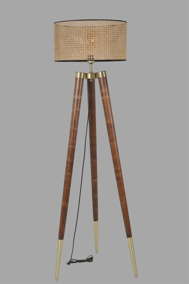 STİL CEVİZ LAMBADER SİLİNDİR RATTAN ABAJURLU