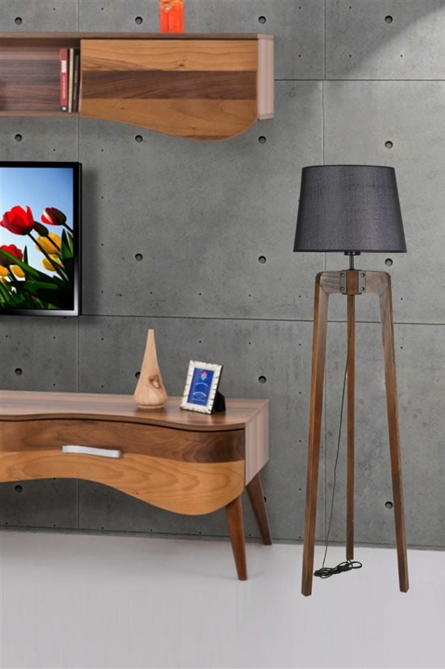 ÇAĞLA CEVİZ LAMBADER PRAMİT HASIR SİYAH ABAJURLU