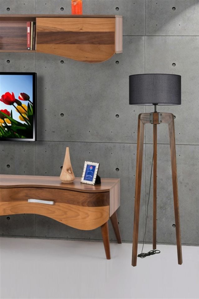 ÇAĞLA CEVİZ LAMBADER SİLİNDİR HASIR SİYAH ABAJURLU