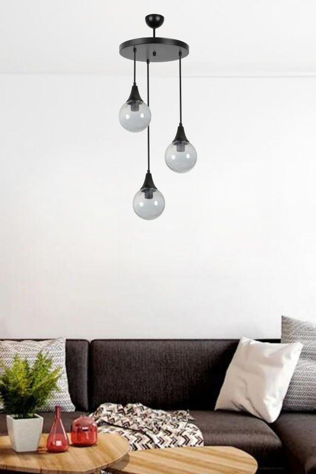 AFRA 3 LÜ TEPSİLİ SİYAH FÜME CAMLI SARKIT