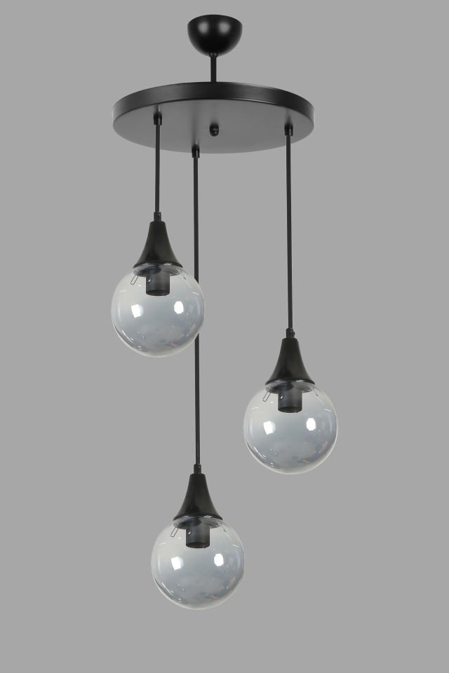 AFRA 3 LÜ TEPSİLİ SİYAH FÜME CAMLI SARKIT