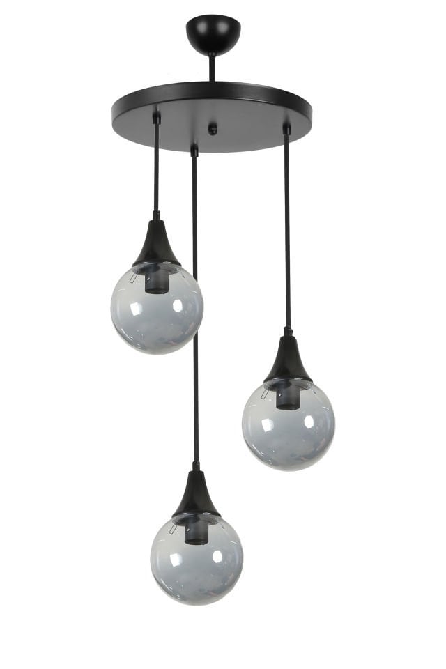 AFRA 3 LÜ TEPSİLİ SİYAH FÜME CAMLI SARKIT