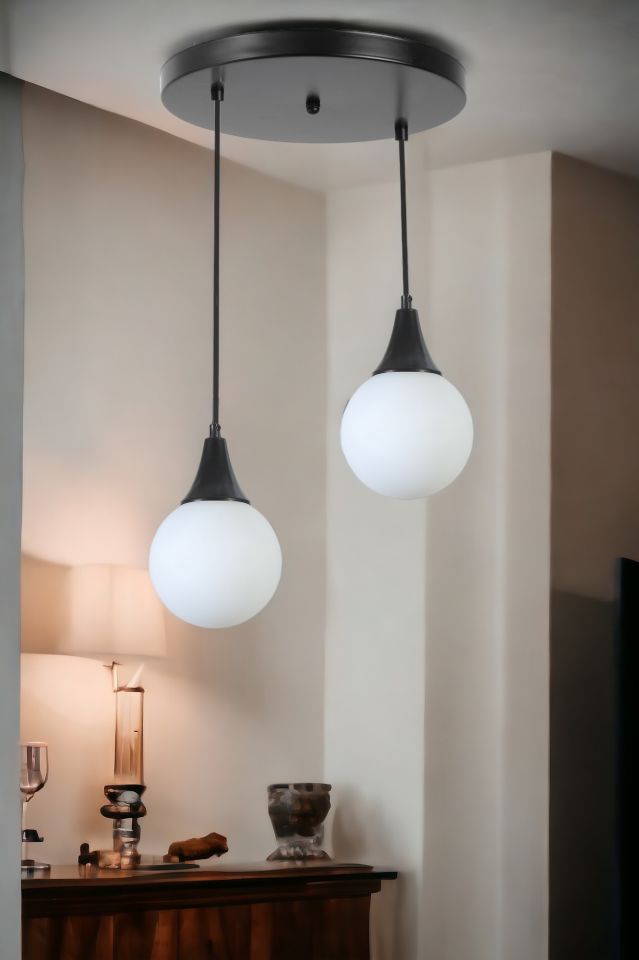 AFRA 2 Lİ TEPSİLİ SİYAH BEYAZ CAMLI SARKIT