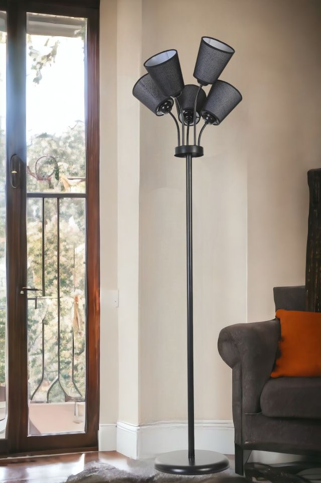 GÜNEŞ 5 Lİ SİYAH HASIR SİYAH ABAJURLU LAMBADER