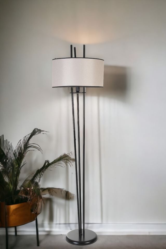 BELEN SİYAH LAMBADER SİLİNDİR AÇIK HASIR ABAJURLU