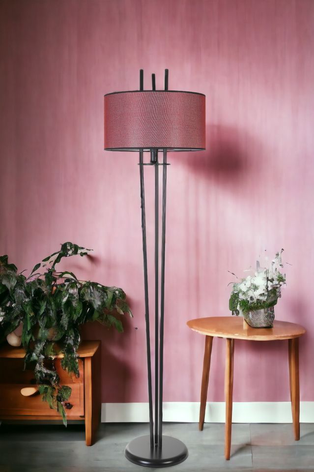 BELEN SİYAH LAMBADER SİLİNDİR HASIR BORDO ABAJURLU