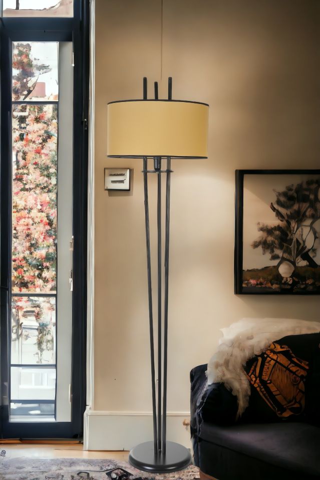 BELEN SİYAH LAMBADER SİLİNDİR HARDAL ABAJURLU