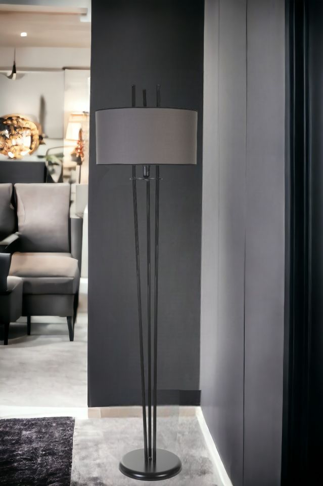 BELEN SİYAH LAMBADER SİLİNDİR KOYU GRİ ABAJURLU