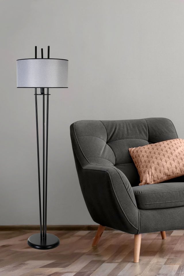 BELEN SİYAH LAMBADER SİLİNDİR HASIR GRİ ABAJURLU