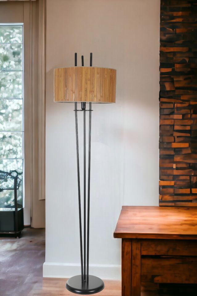 BELEN SİYAH LAMBADER SİLİNDİR BAMBU 01 ABAJURLU