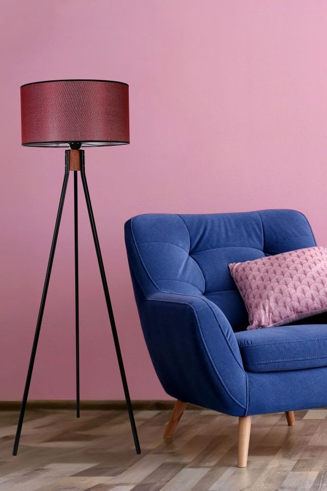 FISCO TRİPOD SİYAH LAMBADER SİLİNDİR HASIR BORDO ABAJURLU