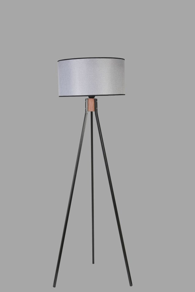 FISCO TRİPOD SİYAH LAMBADER SİLİNDİR HASIR GRİ ABAJURLU