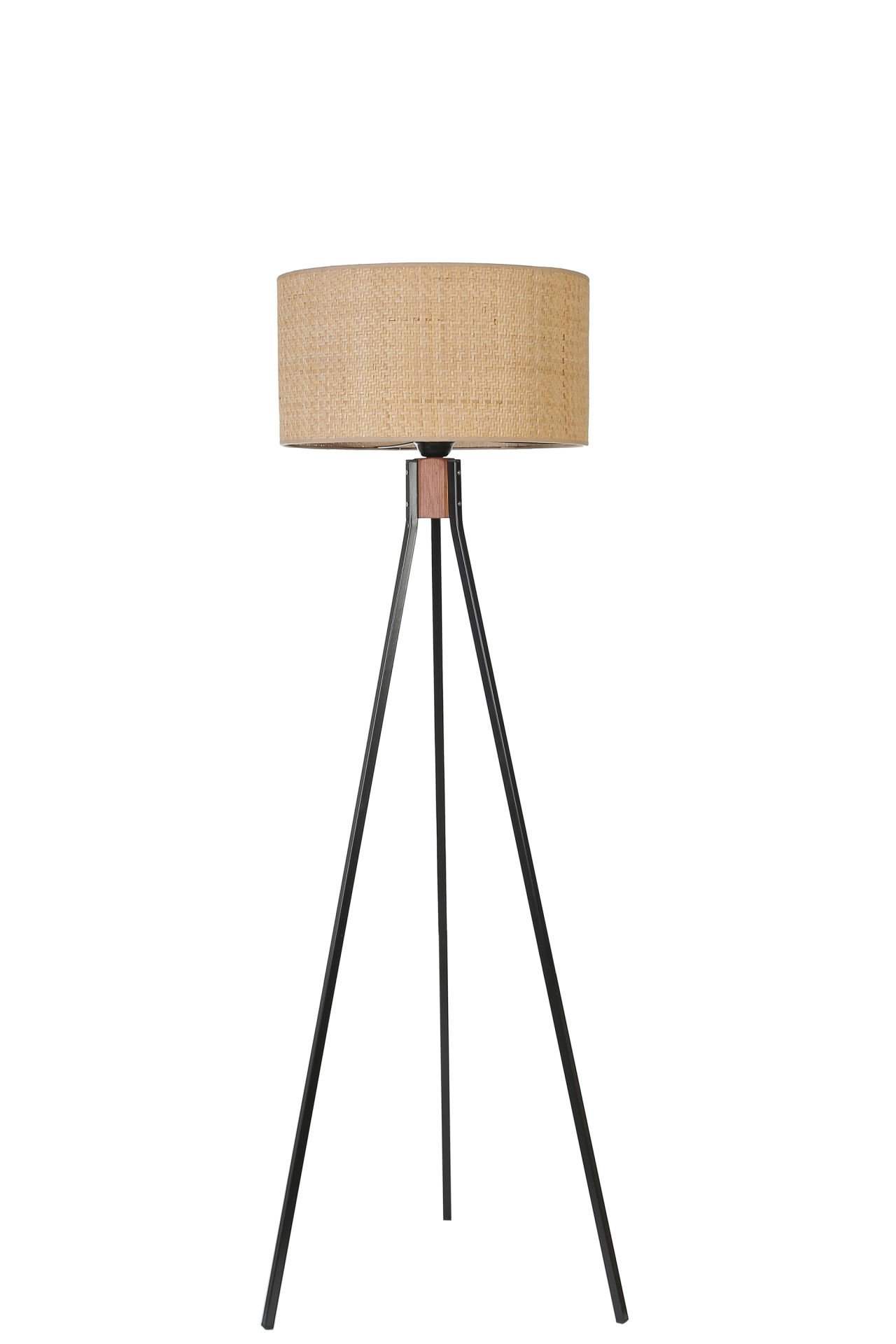 FISCO TRİPOD SİYAH LAMBADER SİLİNDİR HASIR RATTAN ABAJURLU