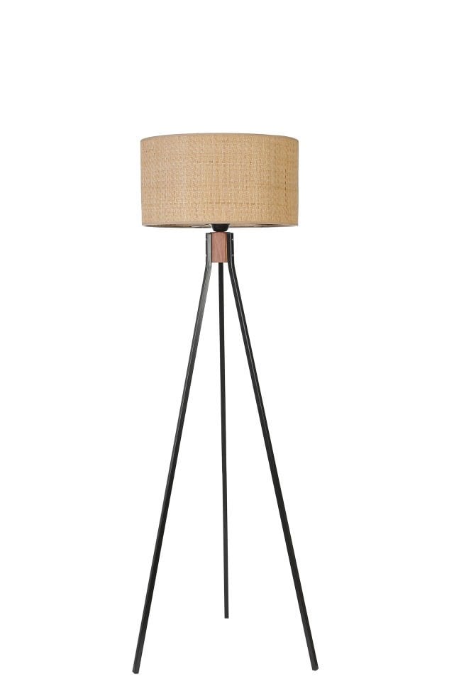 FISCO TRİPOD SİYAH LAMBADER SİLİNDİR HASIR RATTAN ABAJURLU