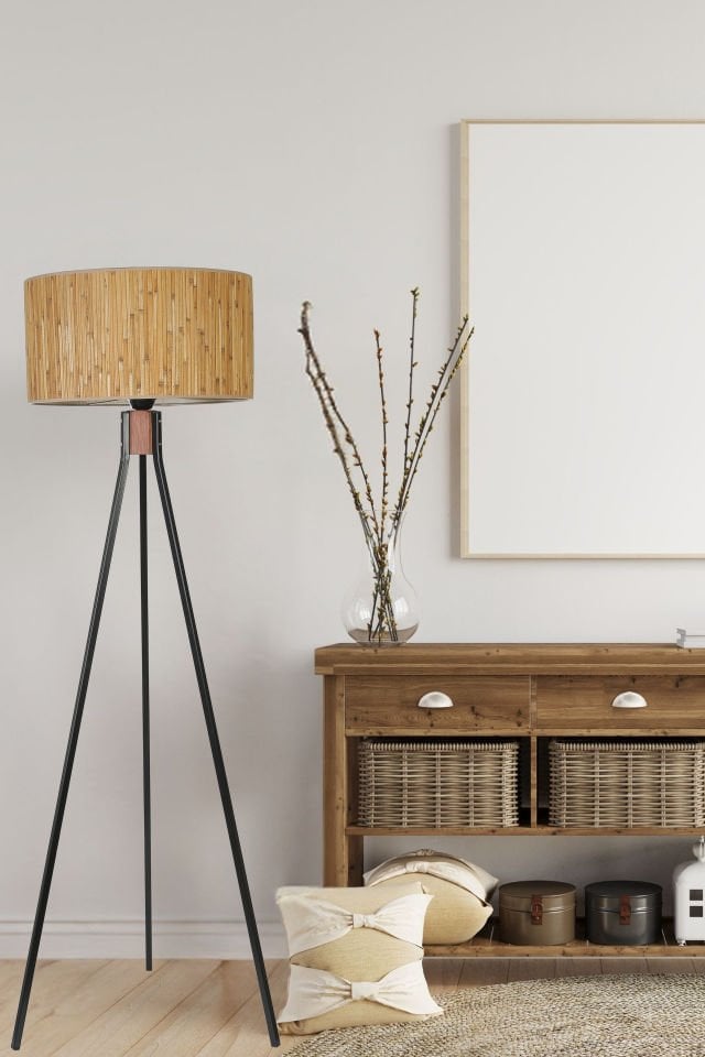 FISCO TRİPOD SİYAH LAMBADER SİLİNDİR BAMBU 07 ABAJURLU