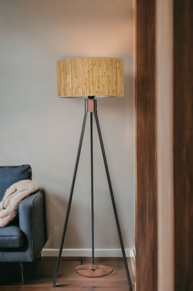 FISCO TRİPOD SİYAH LAMBADER SİLİNDİR BAMBU 07 ABAJURLU