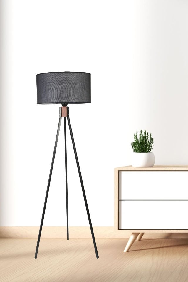 FISCO TRİPOD SİYAH LAMBADER SİLİNDİR HASIR SİYAH ABAJURLU