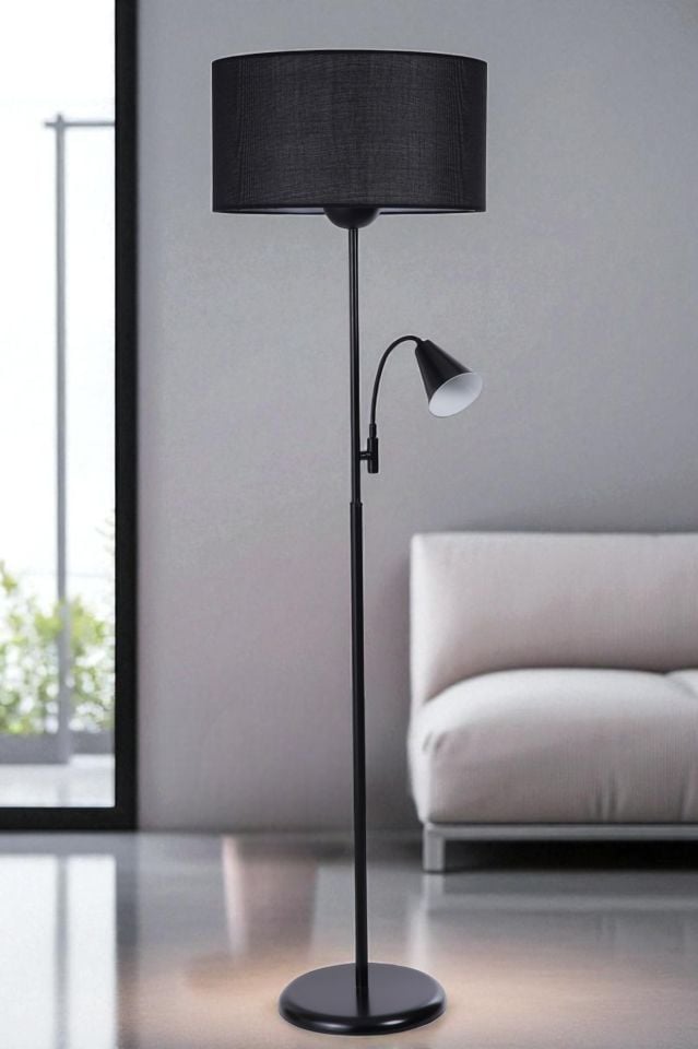 DEVİN SİYAH LAMBADER SİLİNDİR HASIR SİYAH ABAJURLU