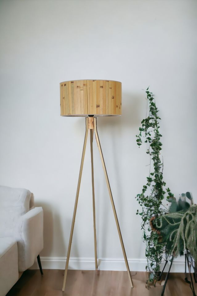 FISCO TRİPOD ESKİTME LAMBADER SİLİNDİR BAMBU 02 ABAJURLU