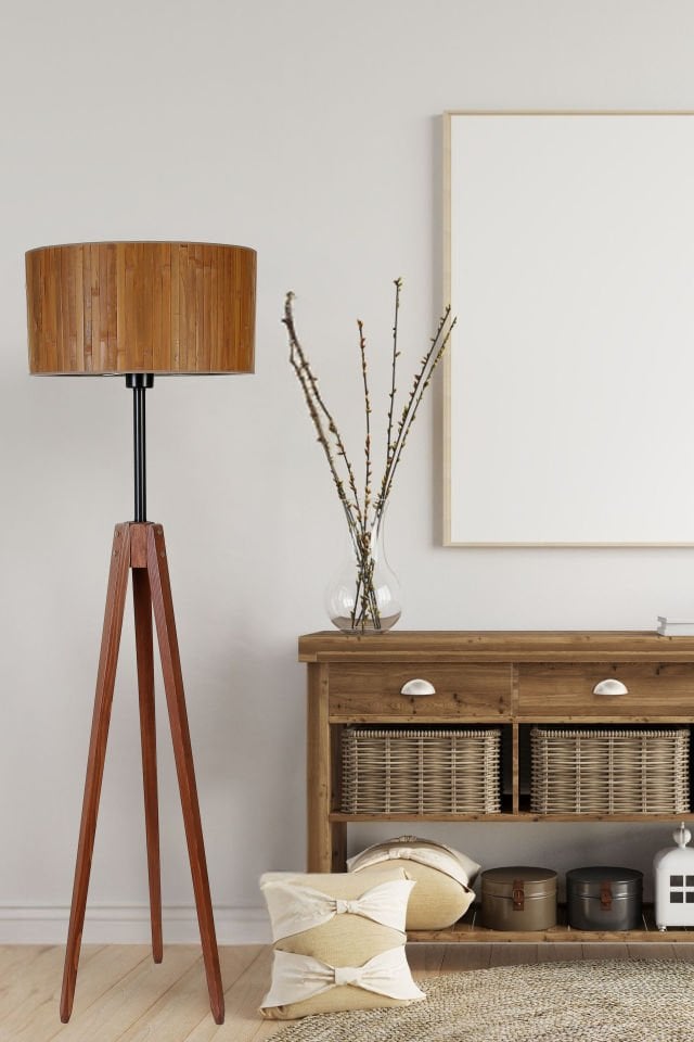 KANARYA CEVİZ LAMBADER SİLİNDİR BAMBU 01 ABAJURLU