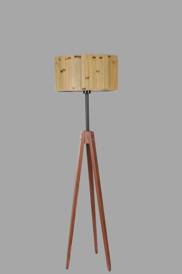 KANARYA CEVİZ LAMBADER SİLİNDİR BAMBU 02 ABAJURLU