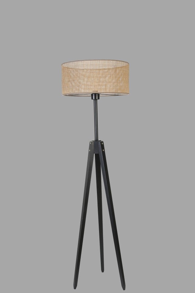 KANARYA SİYAH LAMBADER SİLİNDİR ÖRGÜLÜ RATTAN ABAJURLU