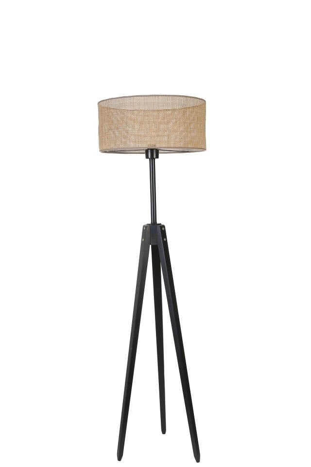 KANARYA SİYAH LAMBADER SİLİNDİR ÖRGÜLÜ RATTAN ABAJURLU