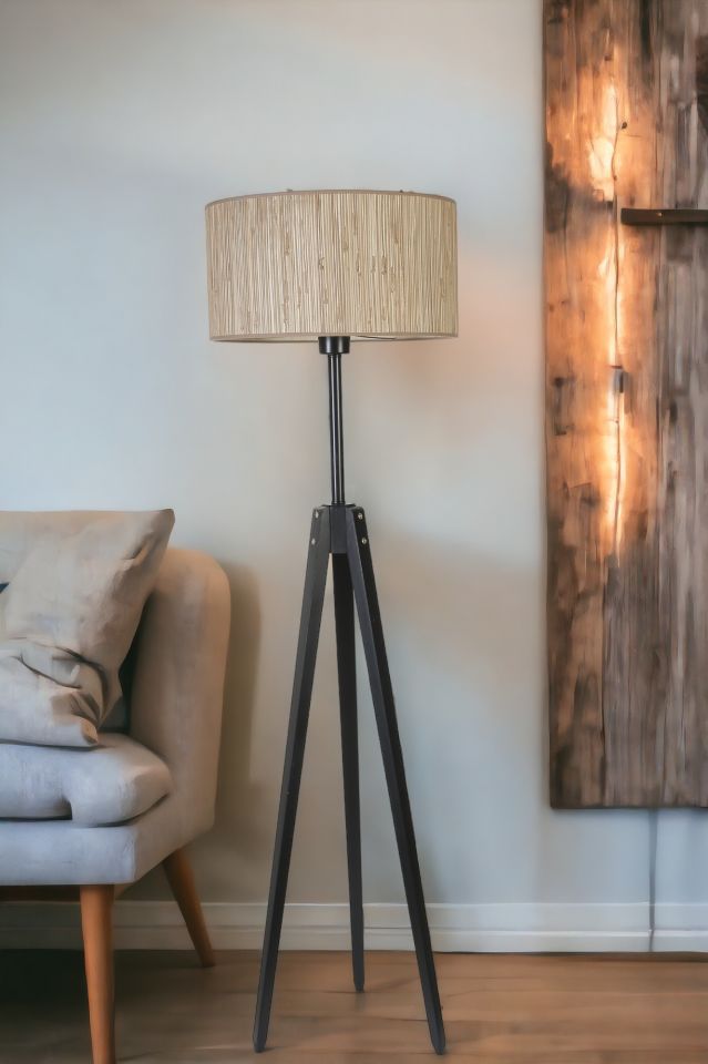 KANARYA SİYAH LAMBADER SİLİNDİR BAMBU 09 ABAJURLU