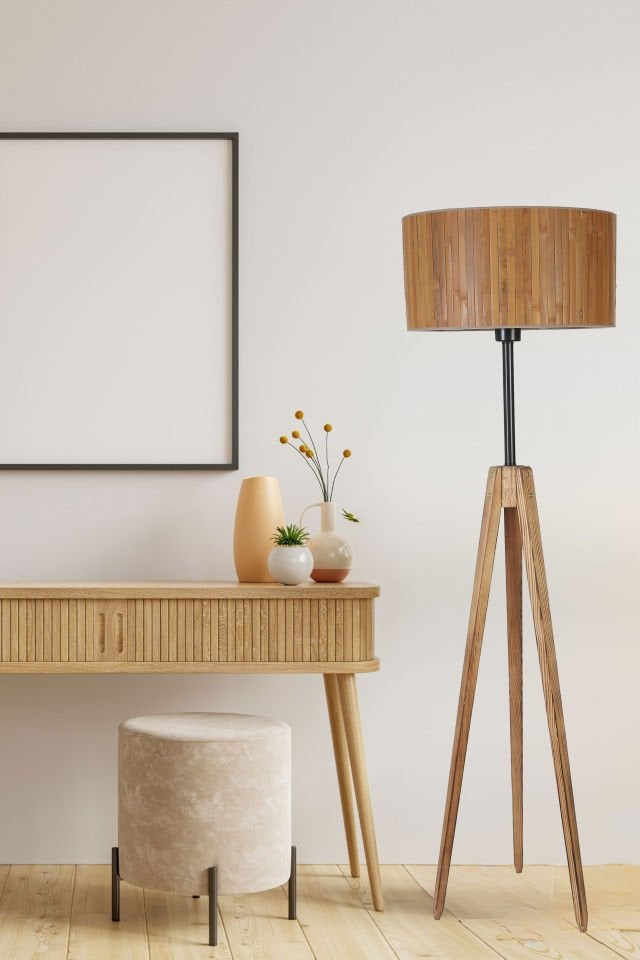 KANARYA YANIK LAMBADER SİLİNDİR BAMBU 01 ABAJURLU