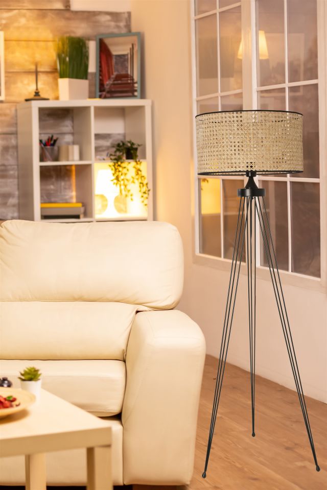 STAR SİYAH LAMBADER SİLİNDİR RATTAN ABAJURLU