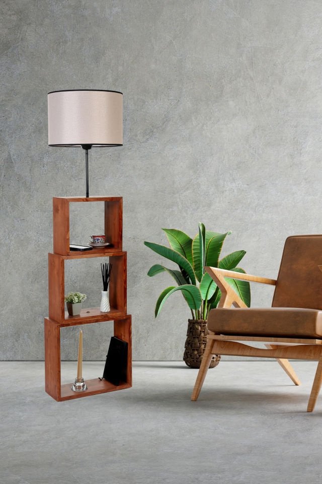 PUZZLE CEVİZ LAMBADER AÇIK HASIR ABAJURLU