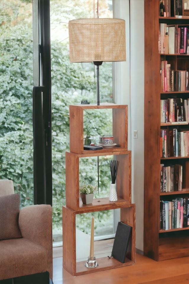 PUZZLE CEVİZ LAMBADER ÖRGÜLÜ RATTAN ABAJURLU