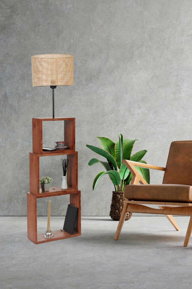 PUZZLE CEVİZ LAMBADER ÖRGÜLÜ RATTAN ABAJURLU