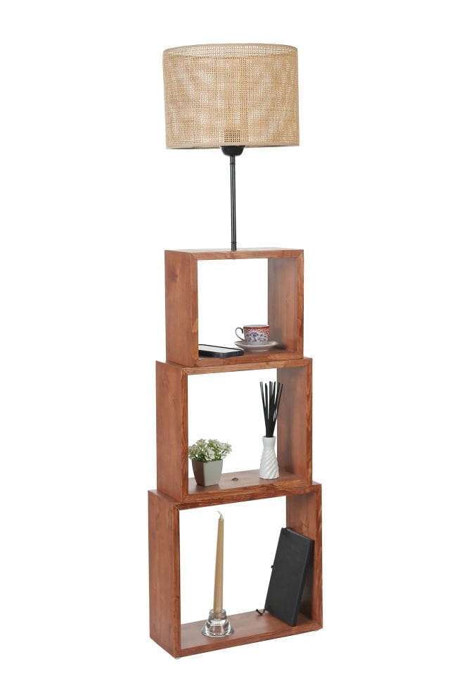 PUZZLE CEVİZ LAMBADER ÖRGÜLÜ RATTAN ABAJURLU