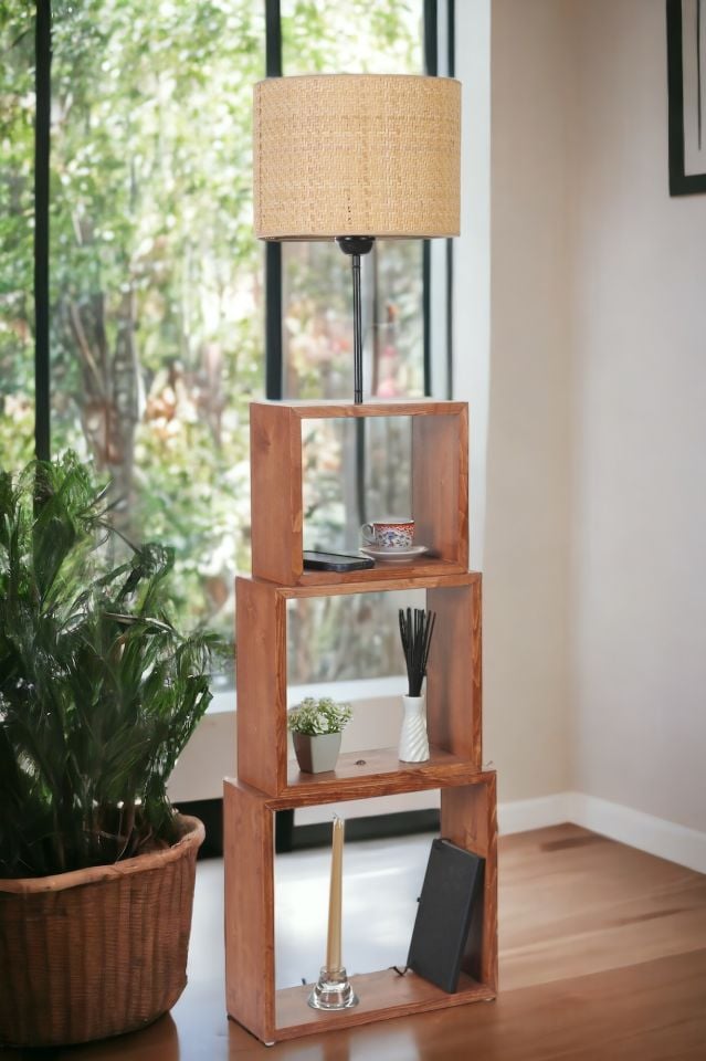 PUZZLE CEVİZ LAMBADER HASIR RATTAN ABAJURLU