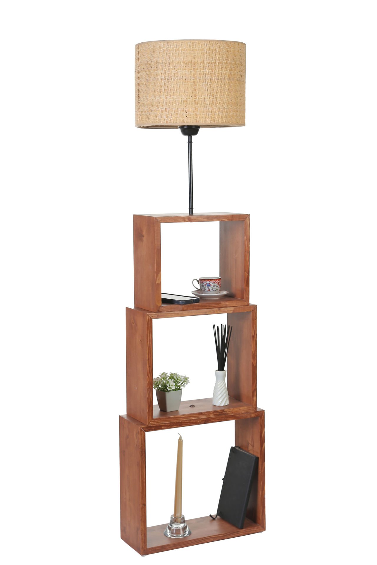 PUZZLE CEVİZ LAMBADER HASIR RATTAN ABAJURLU