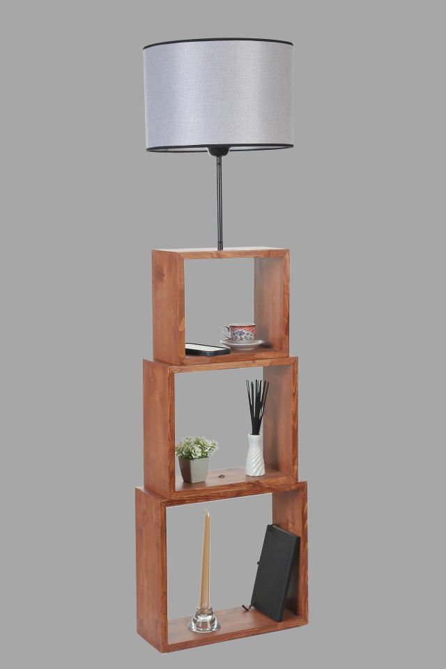 PUZZLE CEVİZ LAMBADER HASIR GRİ ABAJURLU