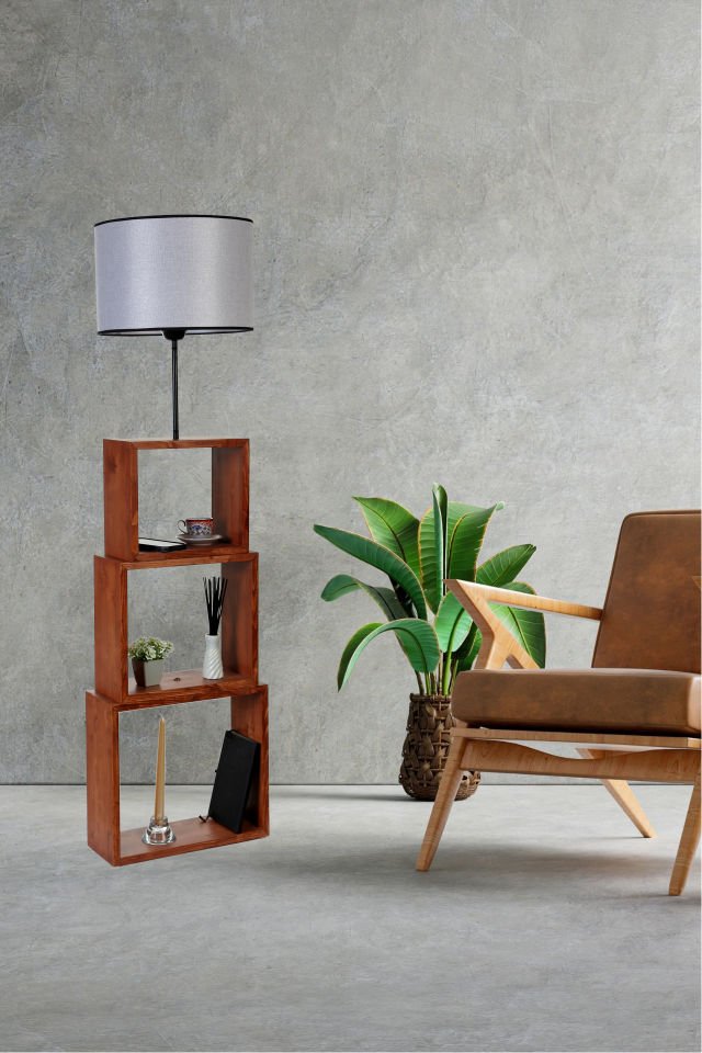 PUZZLE CEVİZ LAMBADER HASIR GRİ ABAJURLU