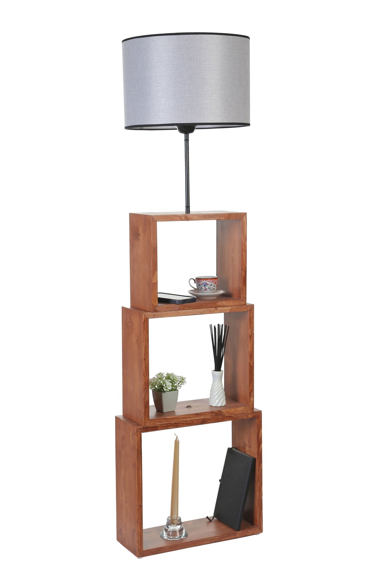 PUZZLE CEVİZ LAMBADER HASIR GRİ ABAJURLU